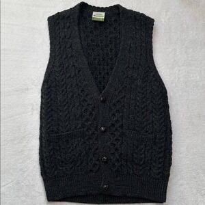 Shannon Woolen Mills Sweater Vest Gray M Cable Knit Aran Irish Fisherman Grandpa